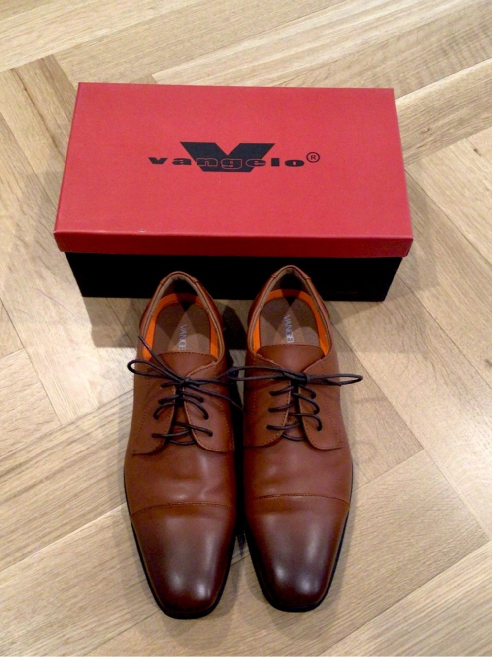 Vangolo Cognac Brown Leather Cap-Toe Oxfords